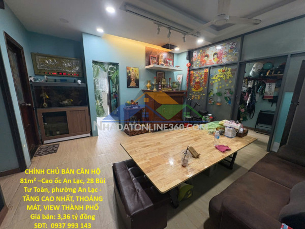Chính chủ bán căn hộ 81m² – cao ốc an lạc - tầng cao nhất,...