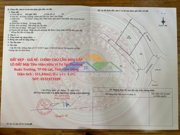 Đất đẹp - giá rẻ- chính chủ cần bán gấp lô đất mặt tiền hiện hữu vị trí tại tp đà lạt, lâm đồng