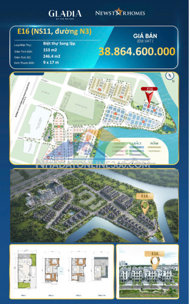 ► biệt thự song lập gladia by the waters – căn e16 view sông siêu đẹp, sẵn sàng khai thác giá trị tương lai
