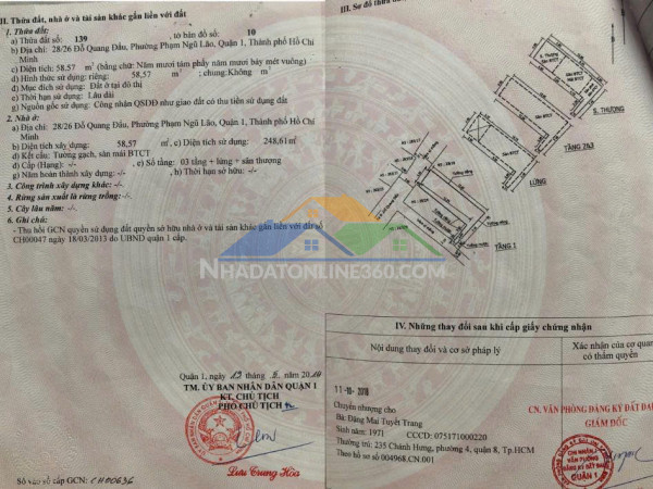 Chính chủ cần bán nhà tại quận 1 - tp hồ chí minh