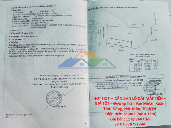 Hot hot –  cần bán lô đất mặt tiền – giá tốt – đường trần văn mười, xuân thới đông, hóc môn, tp.hcm