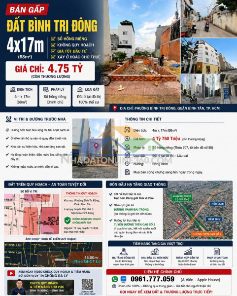 Đất đẹp- giá tốt bán nhanh lô đất vị trí đắc địa tại đường chiến lược, phường bình trị đông, bình tân