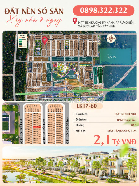 Đất nền sổ sẵn, gần trung tâm cụm khu công nghiệp đức hòa, chỉ từ 2,1 tỷ/nền