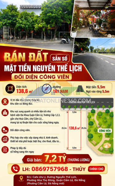 Bán đất sẵn sổ mặt tiền nguyễn thế lịch đối diện công viên