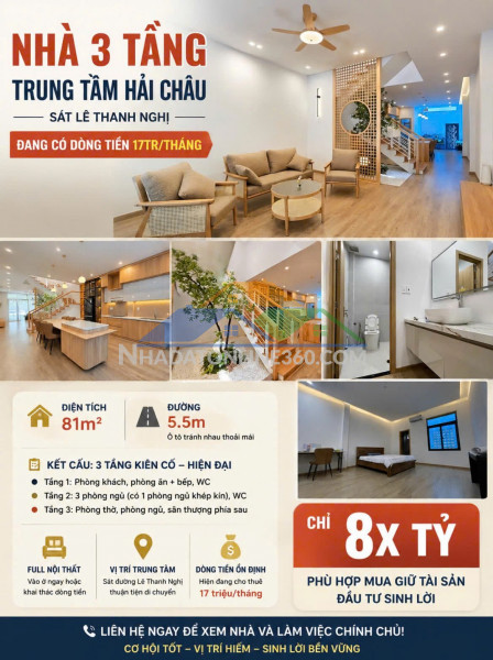 Nhà 3 tầng trung tâm hải châu – dòng tiền 17 triệu/tháng – cơ...