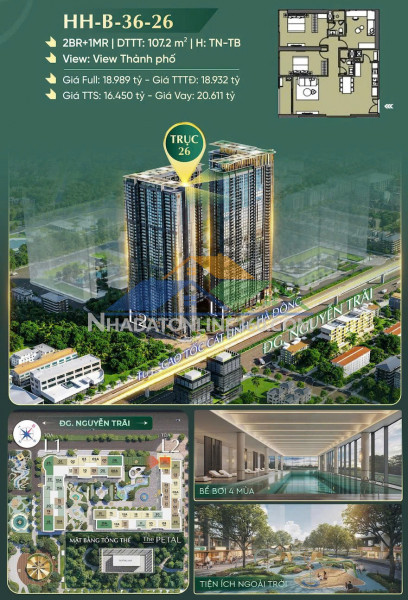 Bán căn hộ 2pn+1mr hh-b-3x-2x tại hanoi seasons garden  hỗ trợ lãi suất 0%  chuẩn bàn giao lumière series.