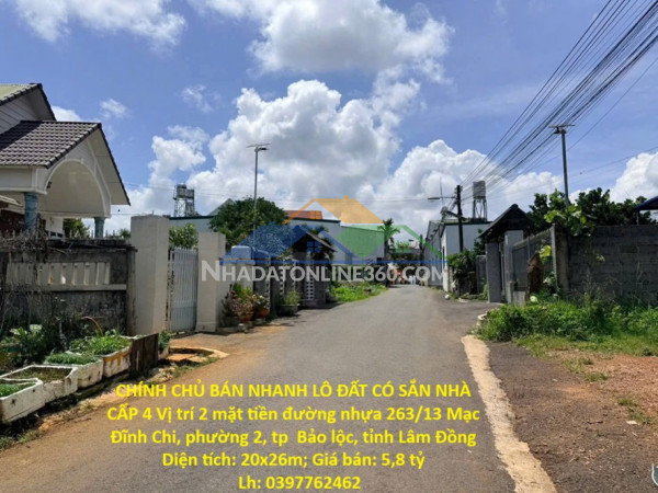 Chính chủ bán nhanh lô đất có sắn nhà cấp 4 vị trí 2 mặt tiền đường nhựa tp bảo lộc tỉnh lâm đồng