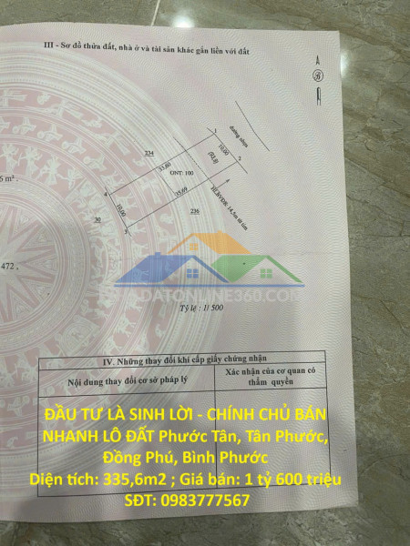 Đầu tư là sinh lời - chính chủ bán nhanh lô đất phước tân,...