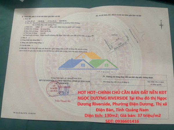 Hot hot–chính chủ cần bán đất nền kđt ngọc dương riverside tại p.điện dương, tx.điện bàn, quảng nam