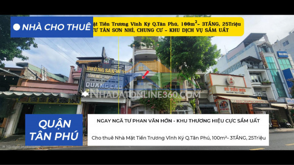 Cho thuê nhà mặt tiền trương vĩnh ký q.tân phú, 100m²- 3tầng,...