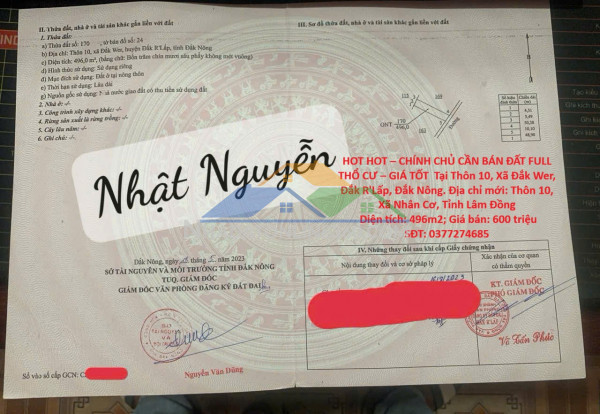 Hot hot – chính chủ cần bán đất full thổ cư – giá tốt  tại thôn 10, xã đắk wer, đắk r'lấp, đắk nông