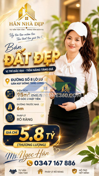 Đất đẹp góc 2 mặt tiền dds8 lò lu.95m2, ngang bề thế 7x13.7. chỉ 5.8đ.ms hân 0347167886