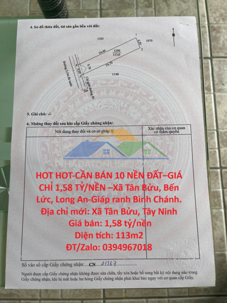 Hot hot-cần bán 10 nền đất–giá chỉ 1,58 tỷ/nền –xã tân bửu, bến lức, long an-giáp ranh bình chánh
