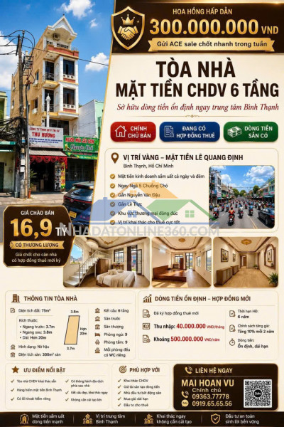 Hot hot –cần bán căn nhà -tòa nhà chdv 6 tầng dòng tiền ổn định-mt lê quang định, bình thạnh, tp.hcm