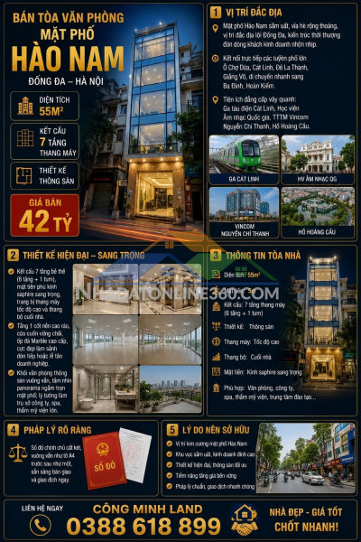 Bán tòa văn phòng mặt phố hào nam - đống đa - thông sàn - 55m2 -...