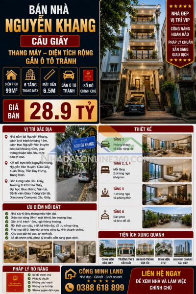 Bán nhà nguyễn khang - cầu giấy - thang máy, diện tích rộng,...
