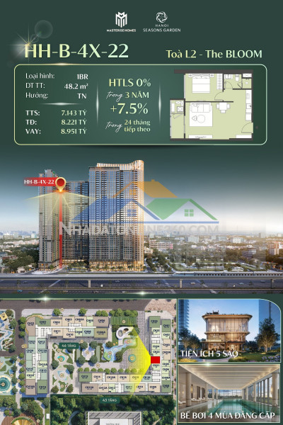 Bán căn hộ 1pn+1 đa năng 85m2 phía tây tòa l1 hanoi seasons garden...