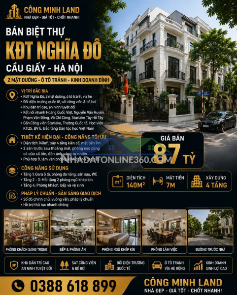 Bán biệt thự kđt nghĩa đô - cầu giấy - 2 mặt đường, ô tô...