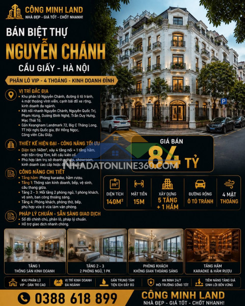 Bán biệt thự nguyễn chánh - cầu giấy - phân lô vip, 4 thoáng,...