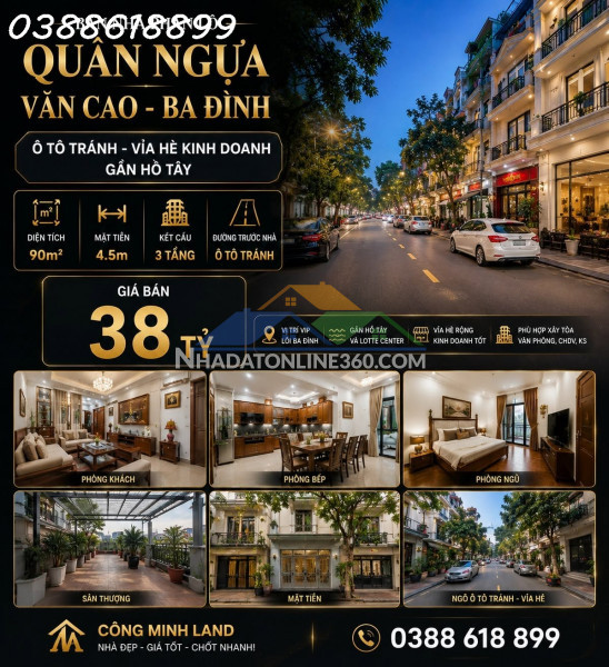 Bán nhà phân lô quần ngựa - văn cao - ba đình - ô tô tránh - vỉa hè kinh doanh  - 90m2 - mt 4.5m - 38 tỷ