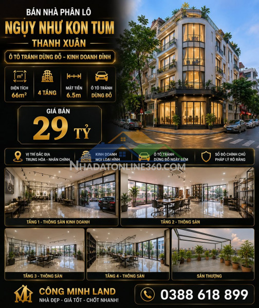 Bán nhà pl ngụy như kon tum - thanh xuân - ô tô tránh - kd - 66m2 - 4 tầng - mt 6.5m - 29 tỷ