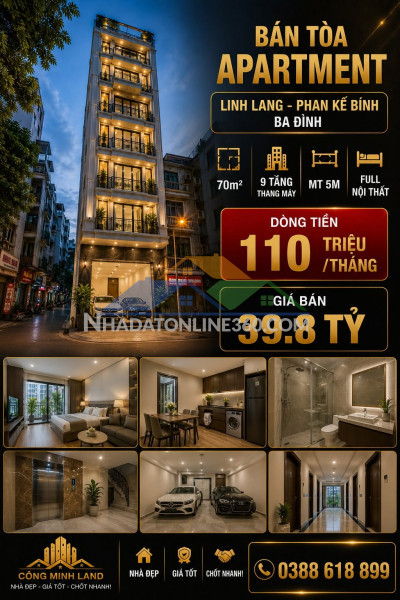 Bán tòa apartment linh lang - phan kế bính - ba đình - 9 tầng tm  - 70m2 - mt 5m - 39.8 tỷ