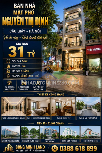 Bán nhà mặt phố nguyễn thị định - cầu giấy- kinh doanh - 52m² - 5 tầng - mt 6m - 31 tỷ