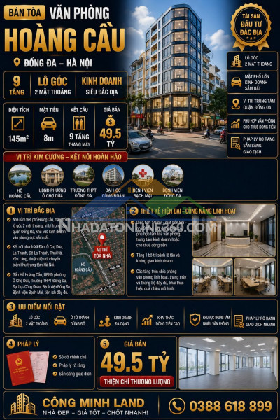 Bán tòa vp hoàng cầu - đống đa - 9 tầng - lô góc kinh doanh -...