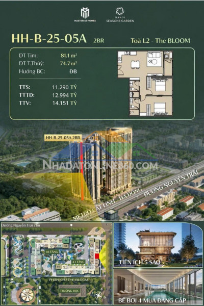 Căn 2pn tầng đẹp – hướng đông bắc tại hanoi seasons garden
