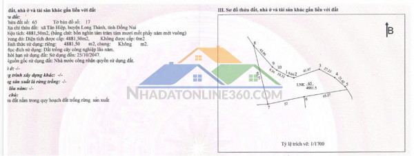 Cơ hội đầu tư sinh lời - chính chủ cần bán đất tại xã tân hiệp,  long thành, đồng nai.