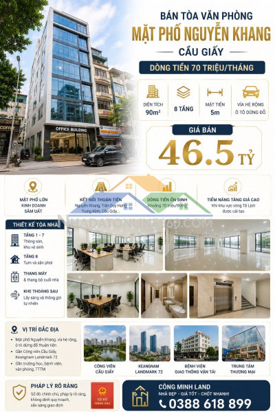 Bán tòa vp mặt phố nguyễn khang - cầu giấy - dt70 tr/th - 90m2 - 8...