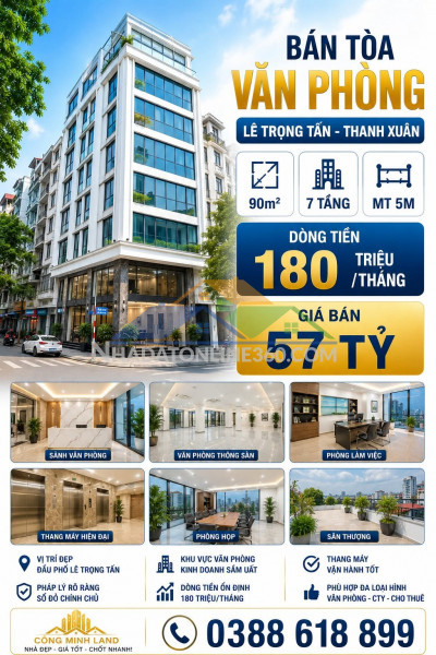 Bán tòa văn phòng lê trọng tấn - thanh xuân - thang máy - dt 180...
