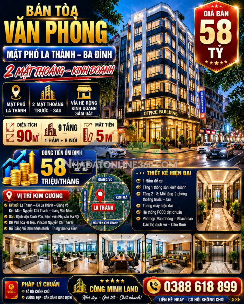Bán tòa vp mặt phố la thành - ba đình  - kinh doanh - 90m² - 9 tầng...