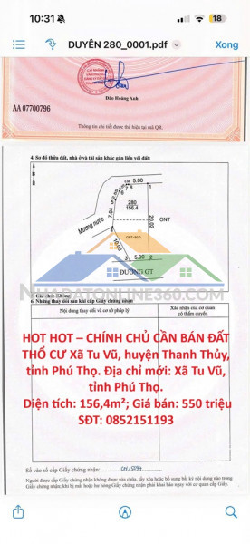 Hot hot – chính chủ cần bán đất thổ cư xã tu vũ, huyện thanh thủy, tỉnh phú thọ