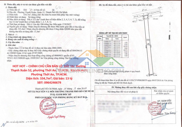 Hot hot – chính chủ cần bán lô  đất tại  đường thạnh xuân 52, phường thới an, tp.hcm