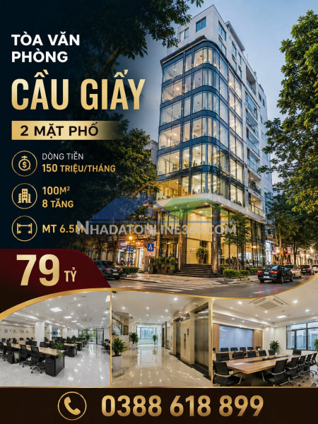 Bán tòa vp cầu giấy - 2 mặt phố - dt 150 tr/th - 100 m2 - 8 tầng -...