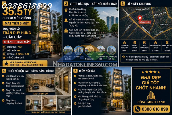 Bán tòa phân lô trần duy hưng - cầu giấy - 70m²- mt 5m - 8 tầng - thang máy - 35.5 tỷ