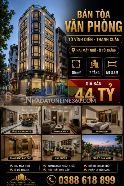 Bán tòa vp tô vĩnh diện - thanh xuân  - ô tô tránh - 85m2 - 7 tầng - mt 8.5m - 44 tỷ