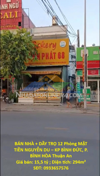 Bán nhà + dãy trọ 12 phòng mặt tiền nguyễn du – kp bình đức,...