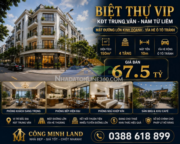 Bán biệt thự kđt trung văn - nam từ liêm - mặt đường lớn kd ...