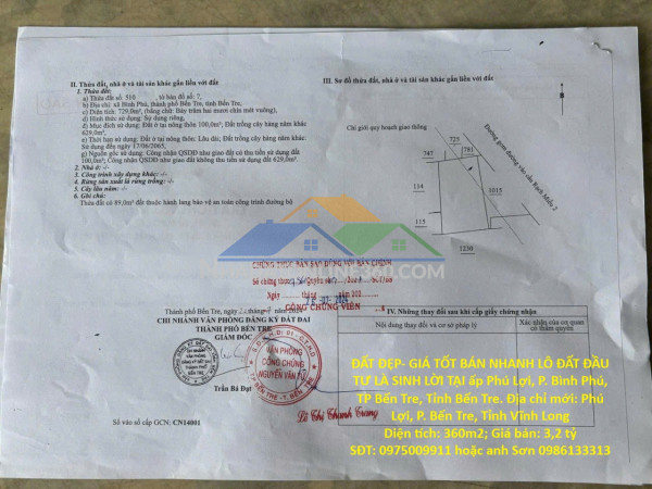 Đất đẹp- giá tốt bán nhanh lô đất đầu tư là sinh lời tại tp bến tre, tỉnh bến tre