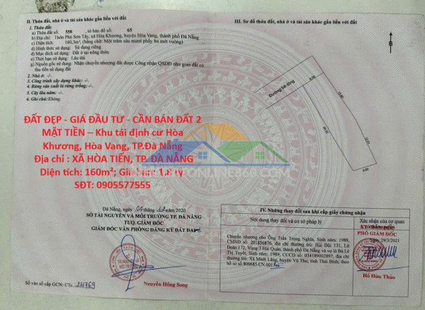 Đất đẹp - giá đầu tư - cần bán đất 2 mặt tiền – khu tái định cư hòa khương, hòa vang, tp.đà nẵng