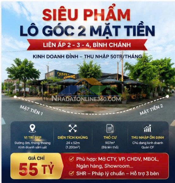 Siêu phẩm lô góc 2 mặt tiền – liên ấp 2-3- bình chánh - 24m x52m chỉ 55 tỷ