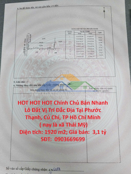 Hot hot hot chính chủ bán nhanh lô đất vị trí đắc địa tại phước thạnh, củ chi, tp hồ chí minh