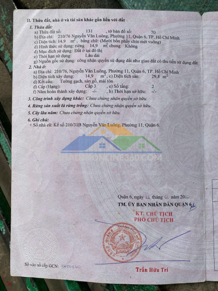 Hot hot – chính chủ cần bán nhà  tại 210/76 nguyễn văn luông, p.11, q.6, tp. hồ chí minh.