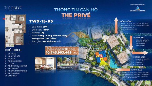Bán căn hộ 2pn the privé – view sông & công viên bờ sông thủ...