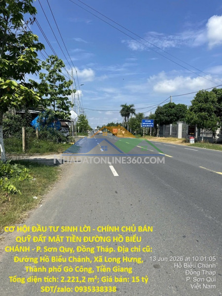 Cơ hội đầu tư sinh lời - chính chủ bán quỹ đất mặt tiền đường hồ biểu chánh - p. sơn quy, đồng tháp
