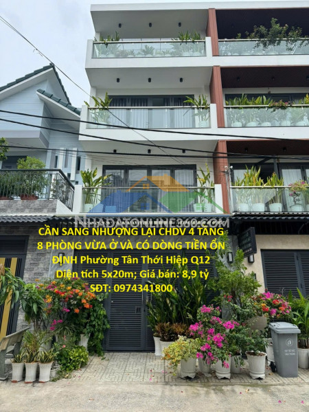 Cần sang nhượng lại chdv 4 tầng 8 phòng vừa ở và có dòng tiền ổn định phường tân thới hiệp q12