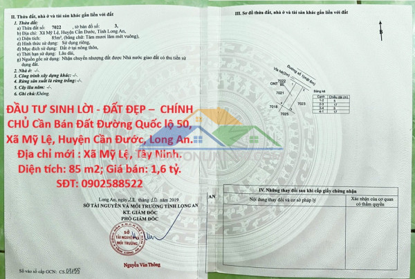 Đầu tư sinh lời - đất đẹp –  chính chủ cần bán đất đường quốc lộ 50, xã mỹ lệ, huyện cần đước, long an.