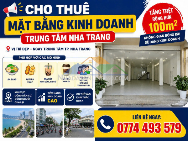Cho thuê mặt bằng kinh doanh trung tâm nha trang vị trí đẹp phù...